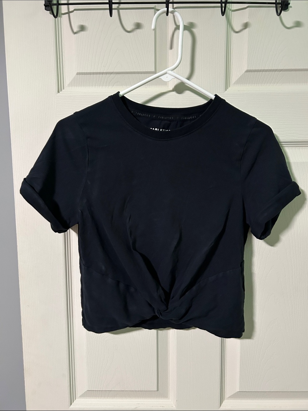 Fabletics Black Twist-Front Short Sleeve Crop Top 100% Cotton